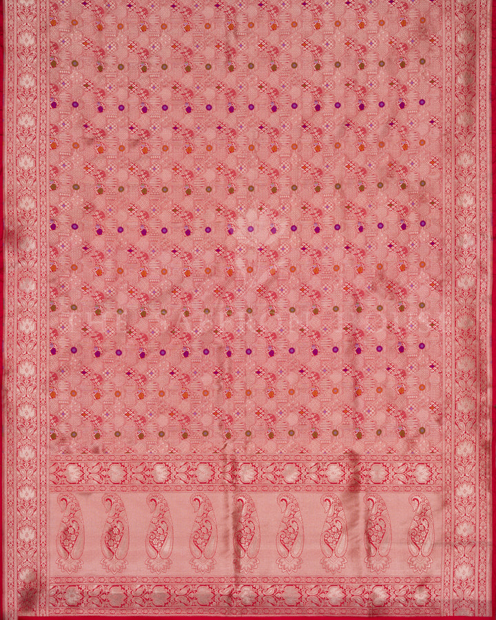 Crimson Red Handwoven Katan Banarasi Saree with Meenakari Work - TSH250523