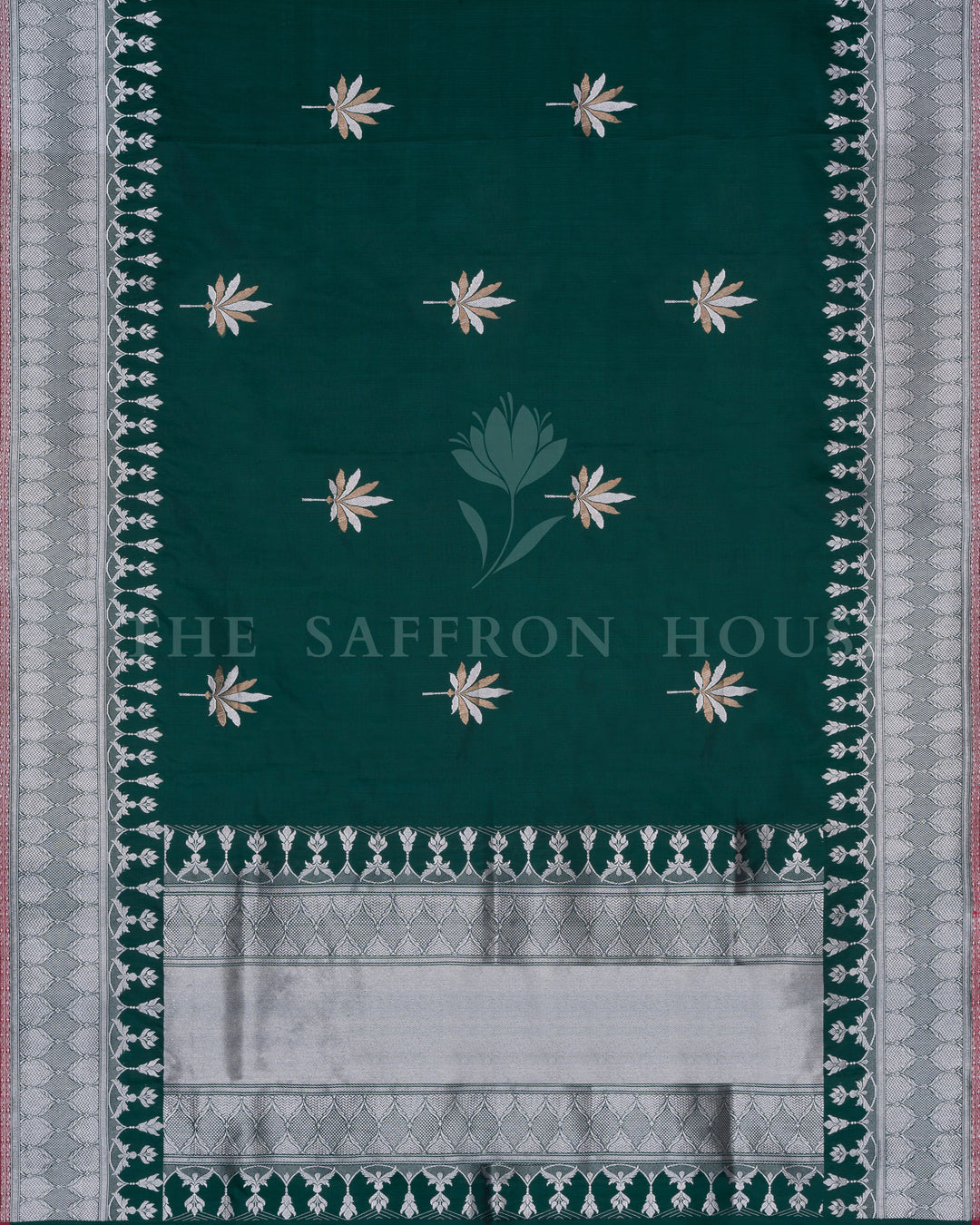 Bottle Green Handwoven Katan Banarasi Saree with Meenakari Work - TSH250522