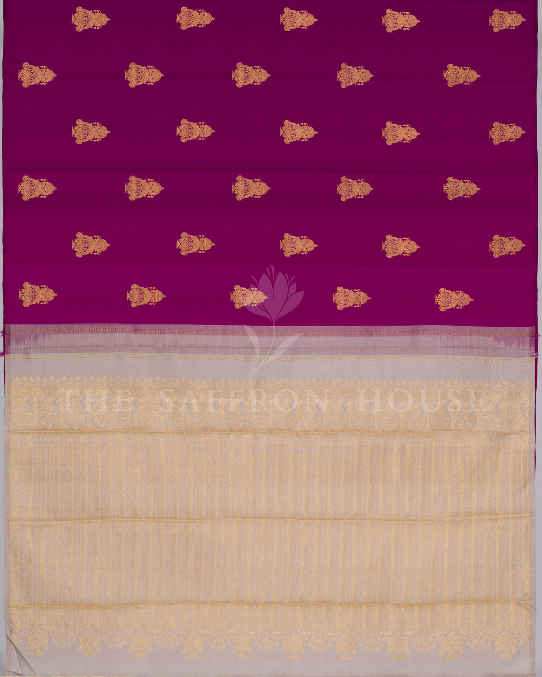 Magenta And Steel Grey Handwoven Borderless Kanjivaram Silk Saree - TSH250274
