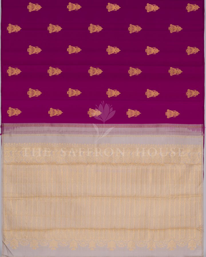 Magenta And Steel Grey Handwoven Borderless Kanjivaram Silk Saree - TSH250274