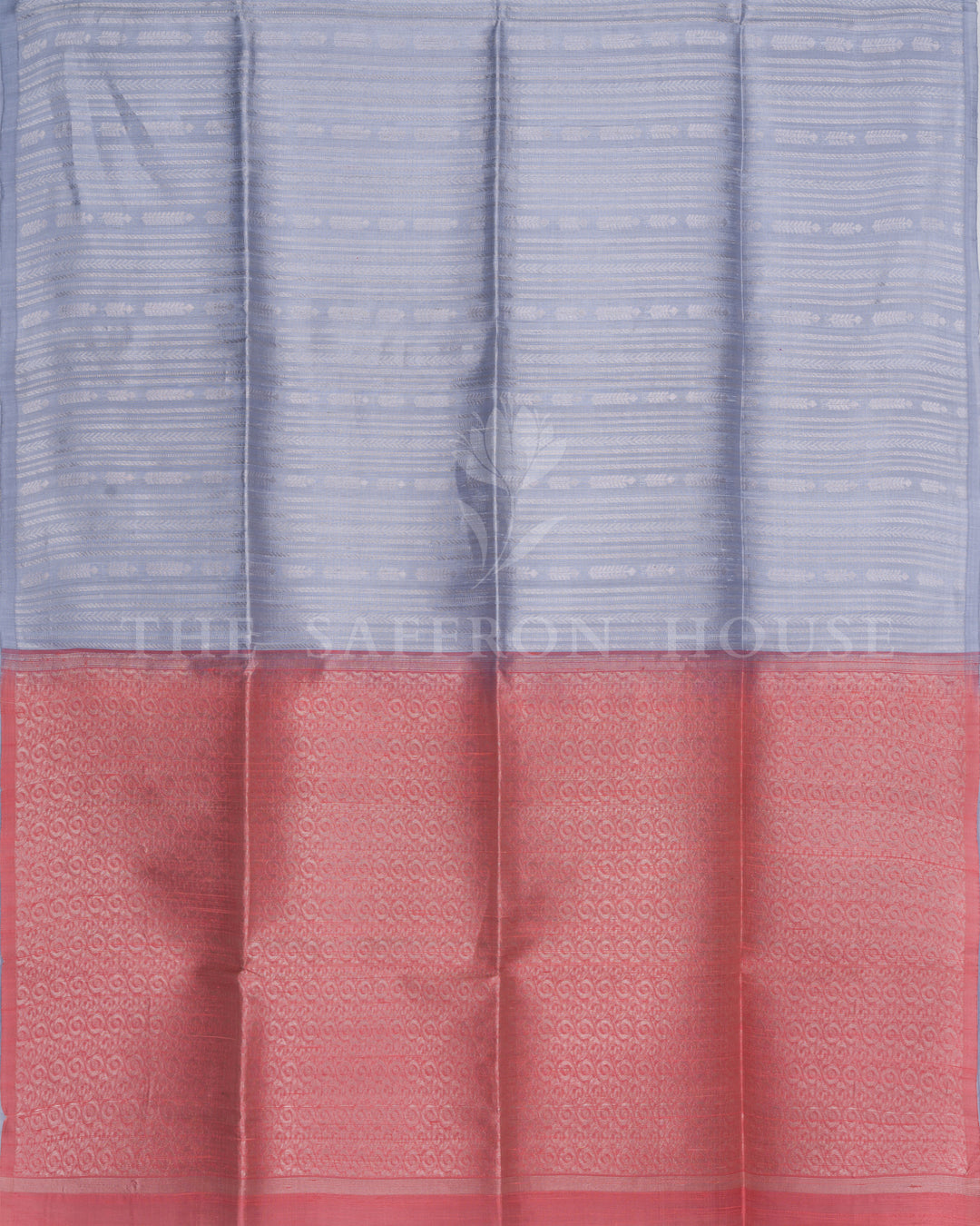 Sky Grey Tussar Soft Silk Saree with Rose Red Contrast Pallu - TSH6052