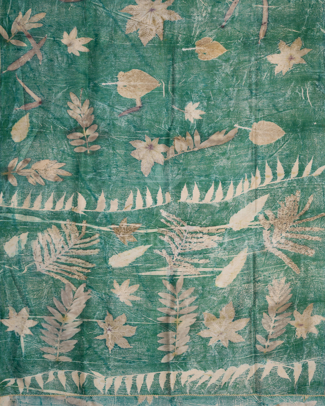 Forest Green Eco-Printed Mulberry Silk Saree - TSH250581