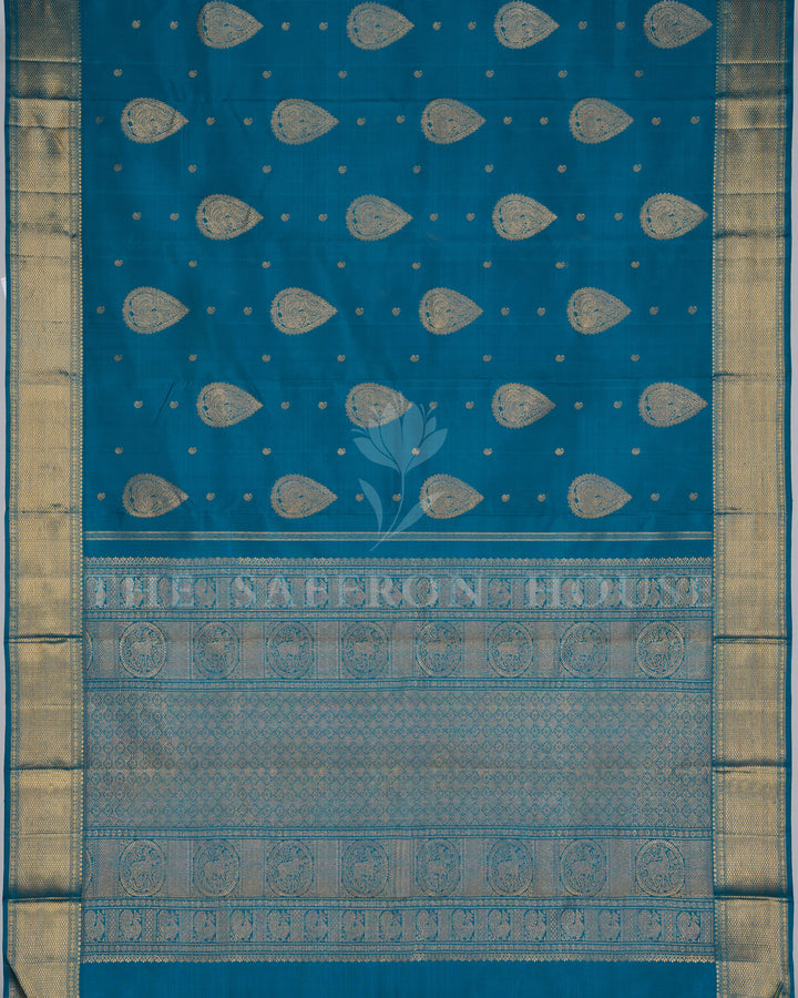 Teal Blue Handwoven Kanjivaram Silk Saree - TSH250052