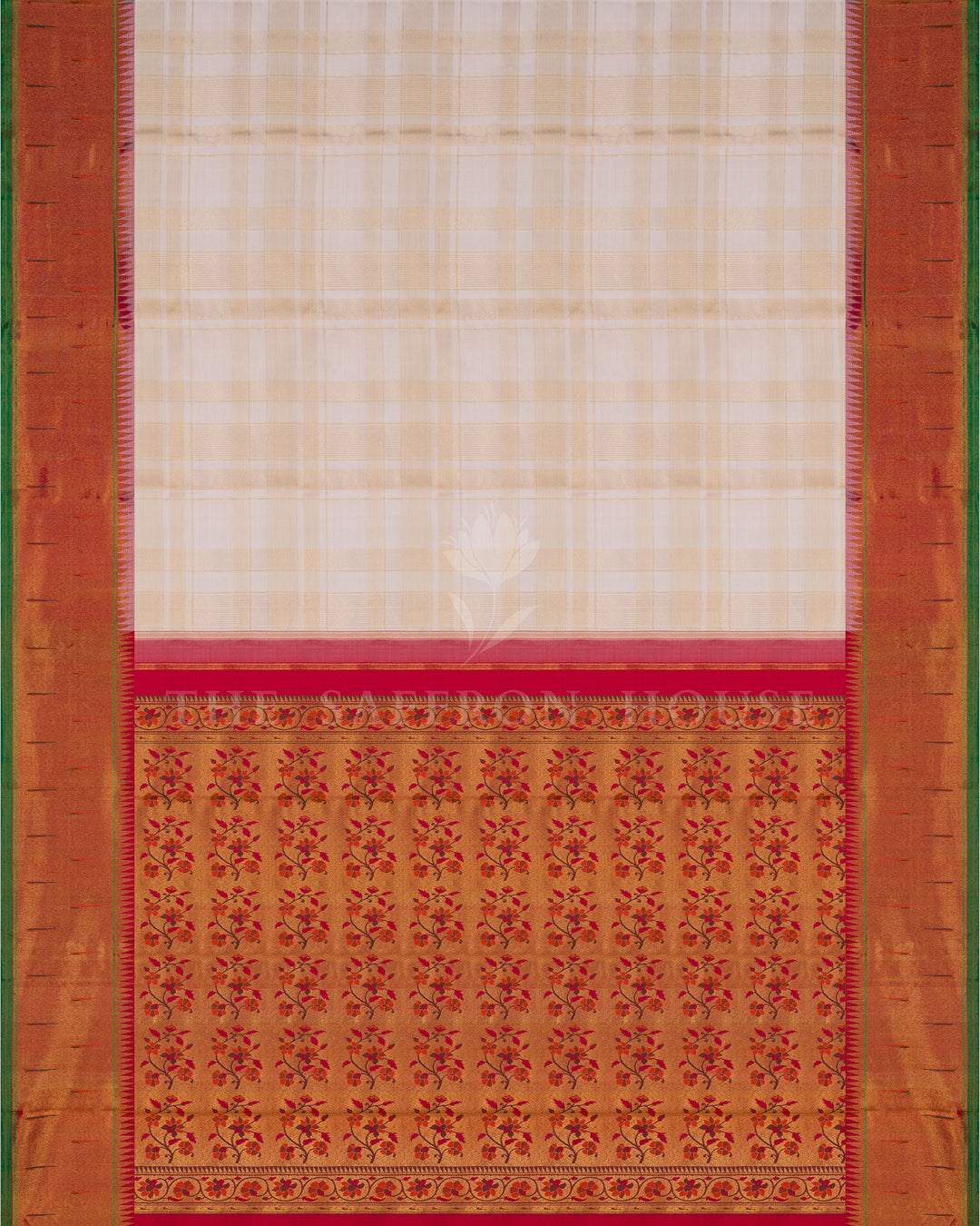 Handloom Kanjivaram Silk Saree in Off White And Rust Orange - TSH250057