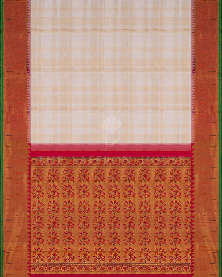 Handloom Kanjivaram Silk Saree in Off White And Rust Orange - TSH250057