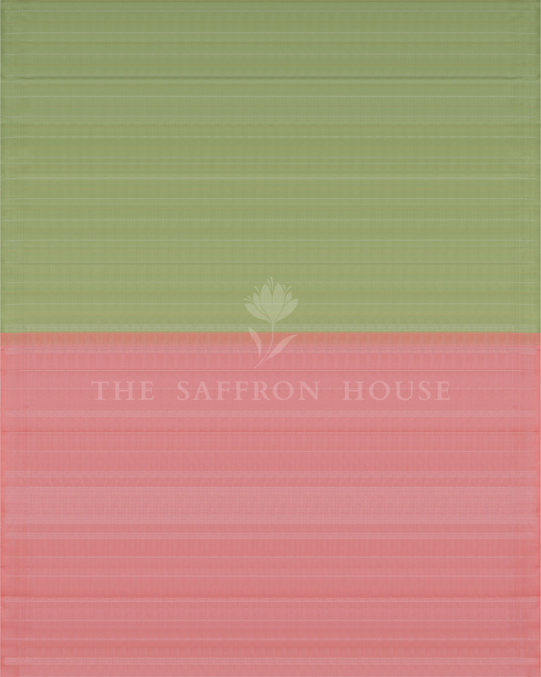 Leaf Green And Peach Pink Handwoven Borderless Kanjivaram Silk Saree - TSH250072