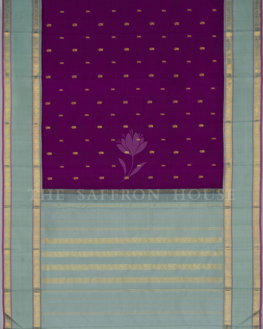 Purple And Mint Green Handwoven Kanjivaram Silk Saree - TSH250027