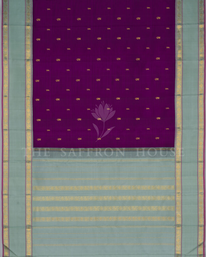 Purple And Mint Green Handwoven Kanjivaram Silk Saree - TSH250027