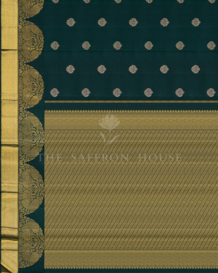 Bottle Green Handwoven Korvai Kanjivaram Silk Saree - TSH250019