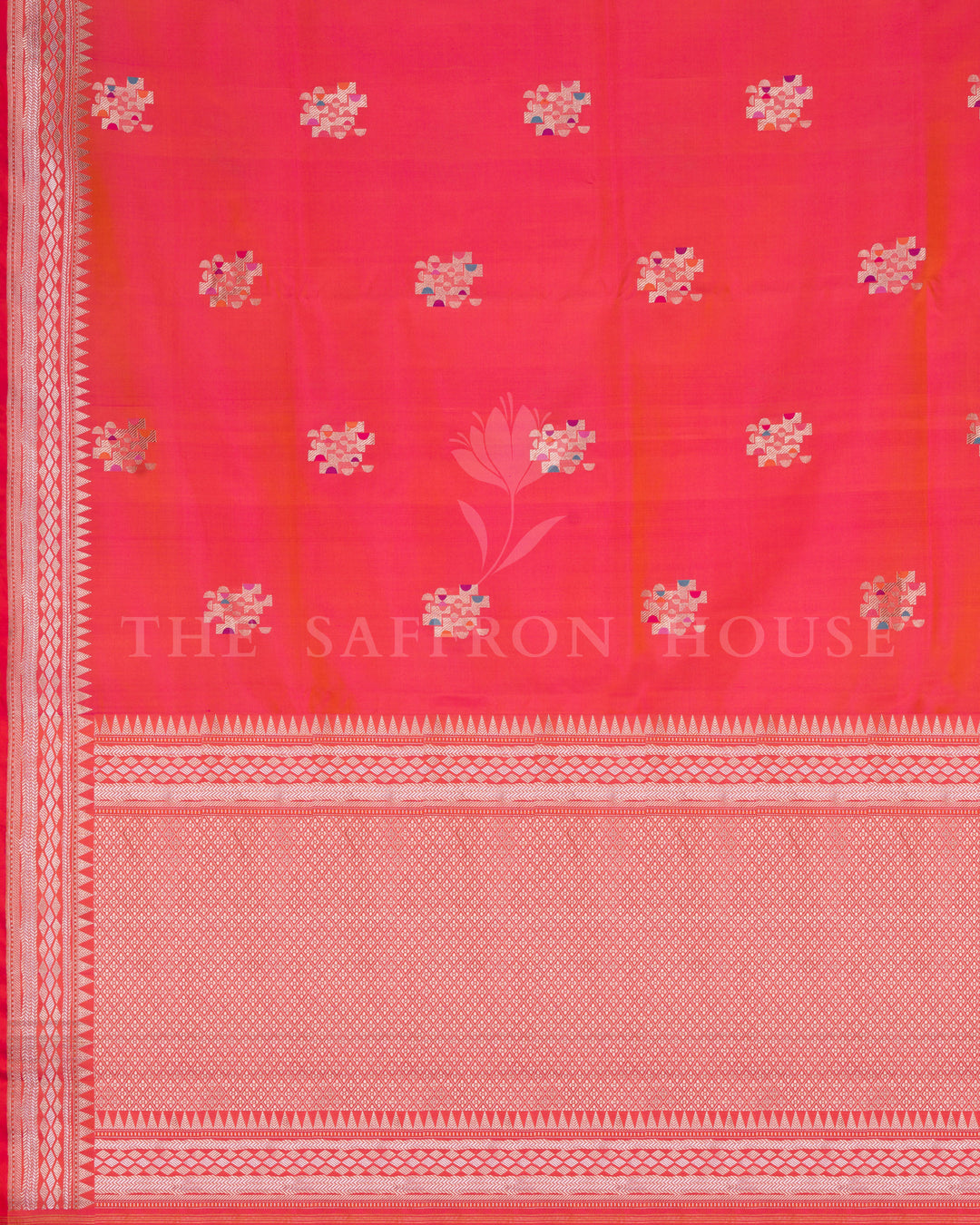 Vermilion Red Handwoven Mashru Banarasi Saree with Meenakari Work - TSH250515