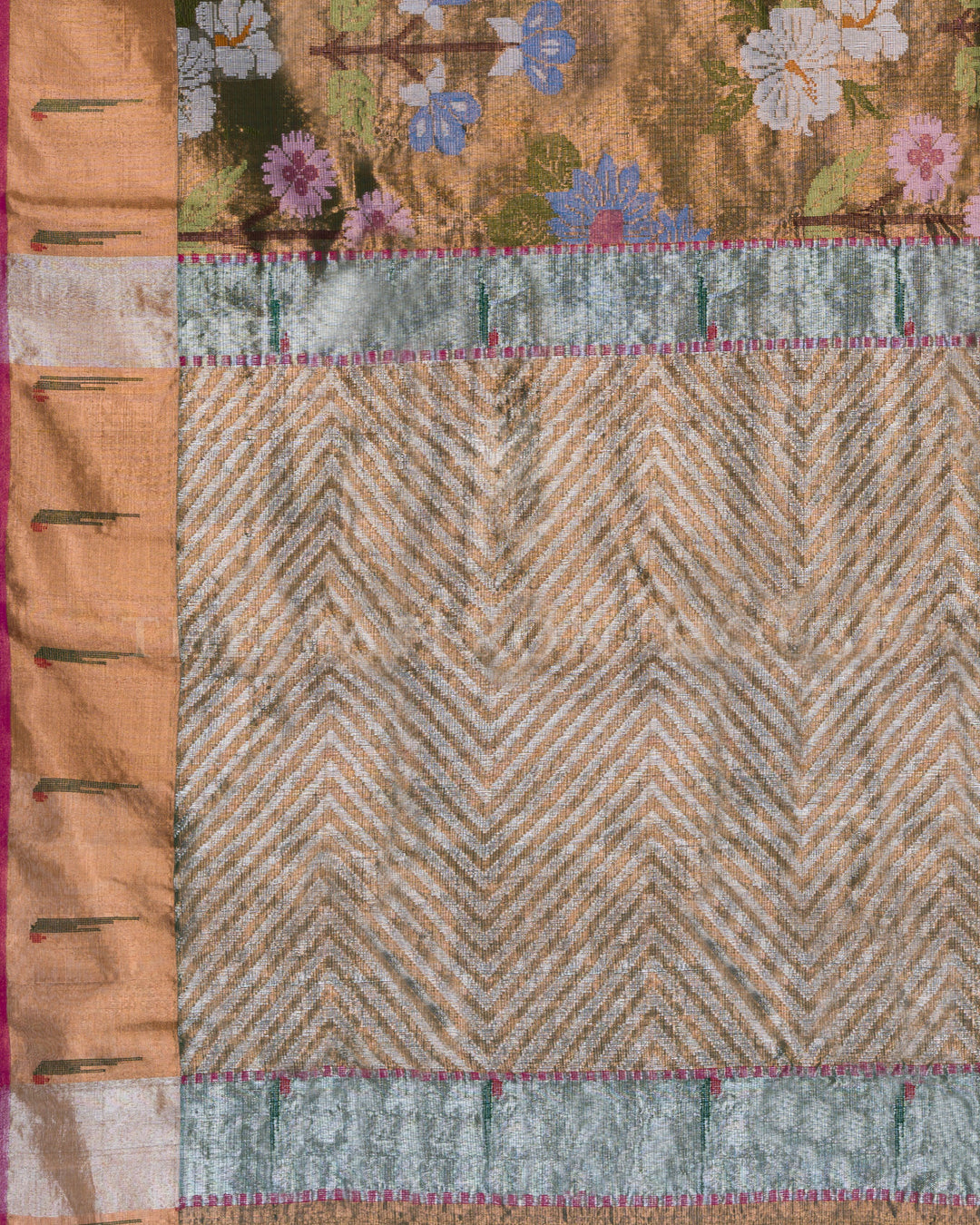 Ochre And Magenta Handwoven Pure Zari Kota Doria Saree - TSH126