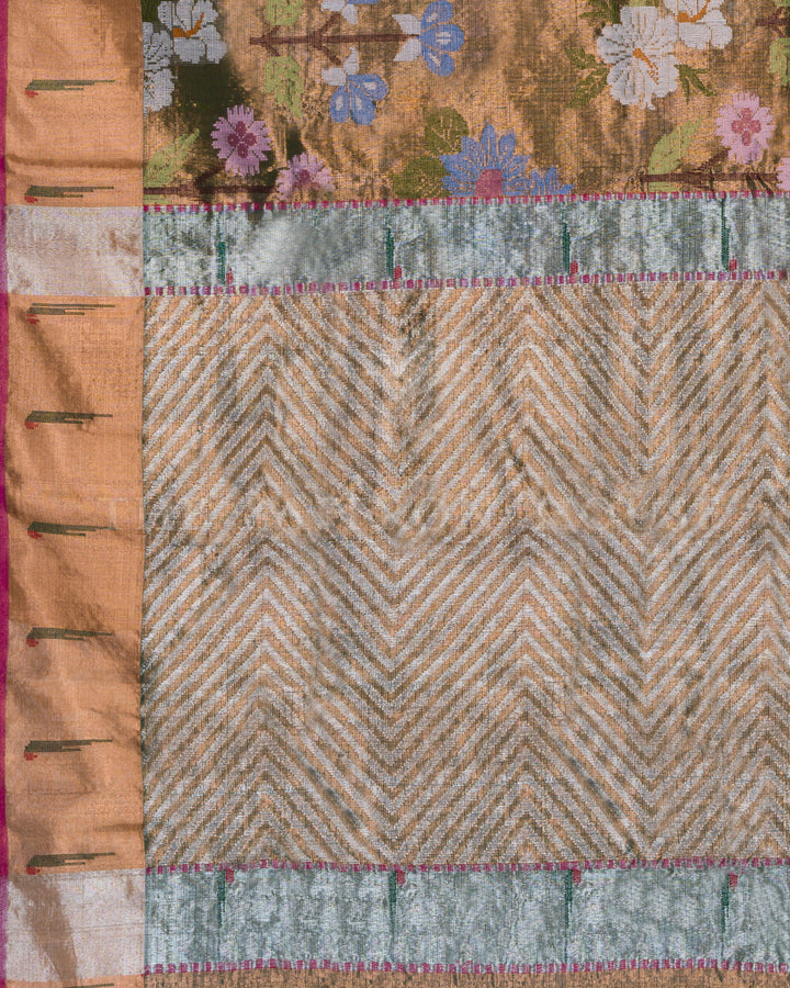 Ochre And Magenta Handwoven Pure Zari Kota Doria Saree - TSH126