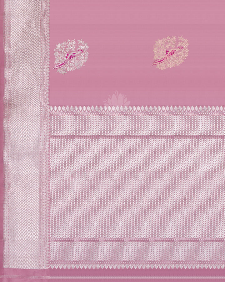 Dusty Rose Handwoven Katan Banarasi Saree with Meenakari Work - TSH6027