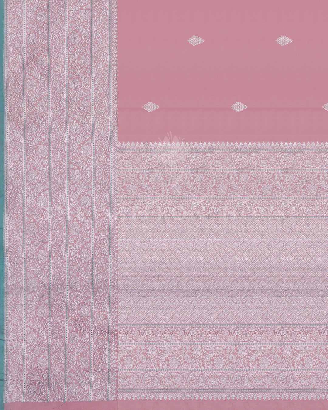 Rose Pink And Mint Handwoven Ek-Tar Banarasi Saree - TSH250362