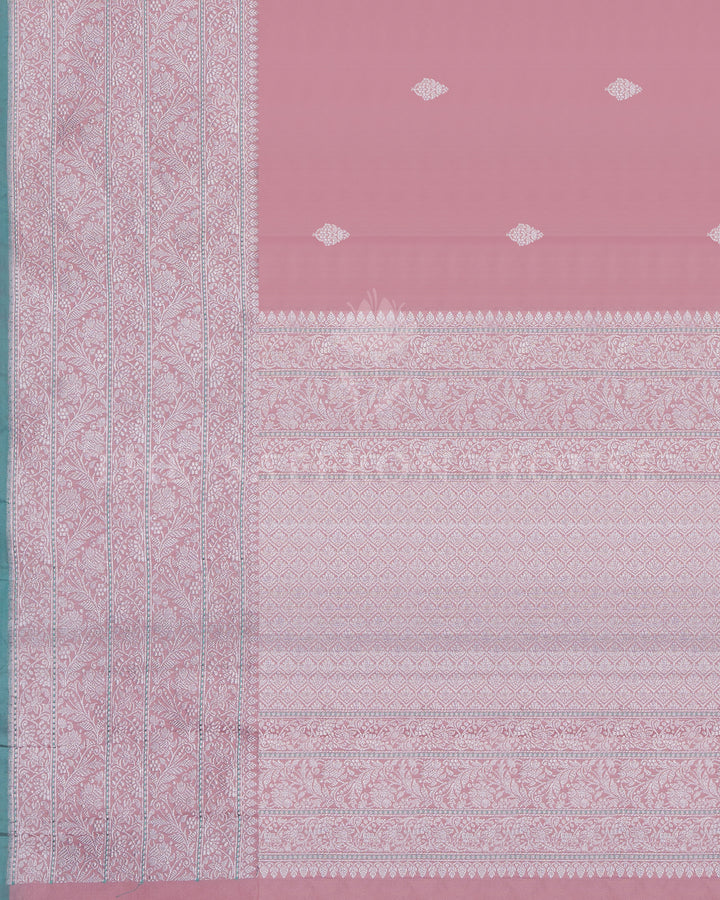 Rose Pink And Mint Handwoven Ek-Tar Banarasi Saree - TSH250362