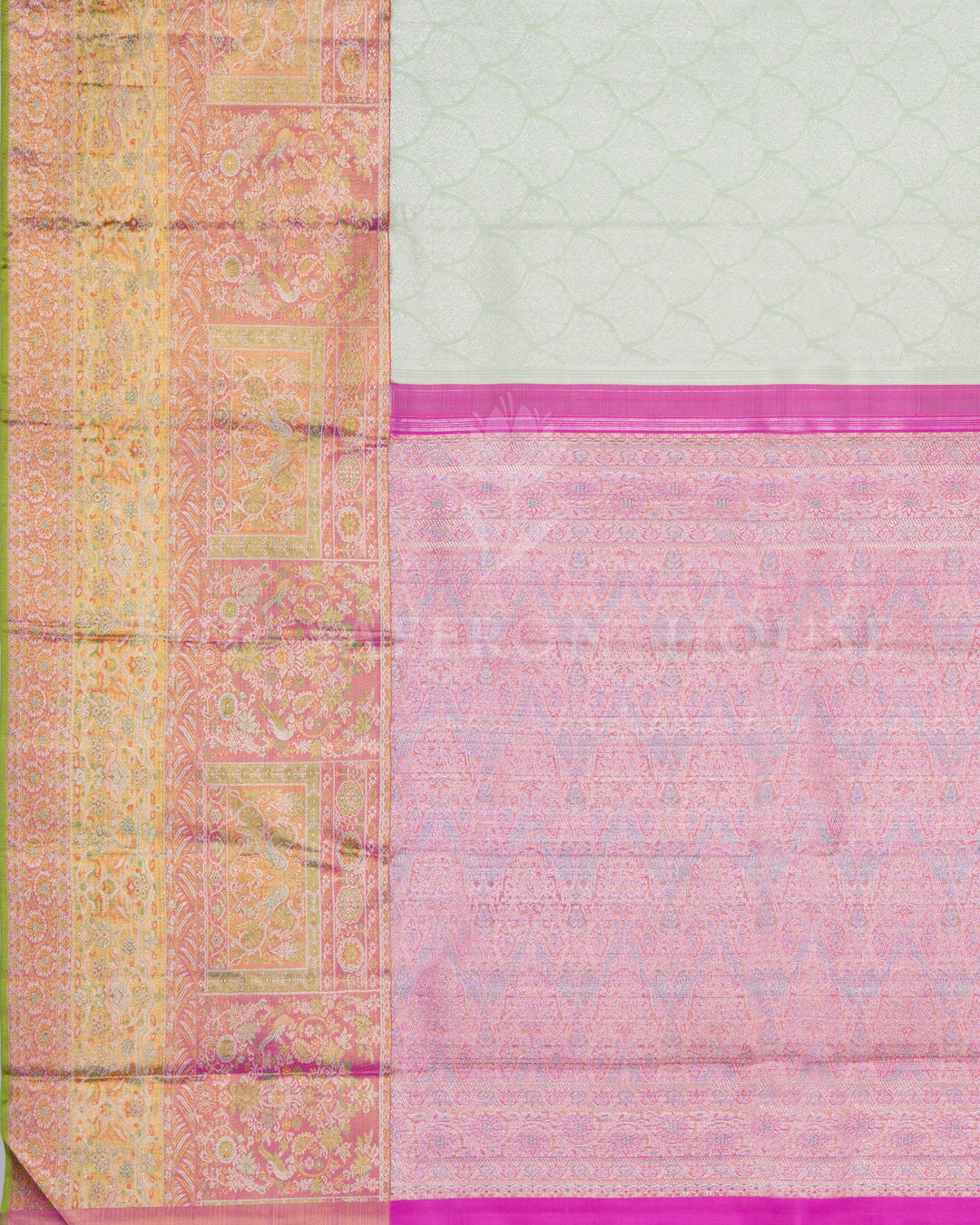 Pistachio Green Handwoven Jamdani Kanjivaram Silk Saree with Meenakari Work - TSH250088