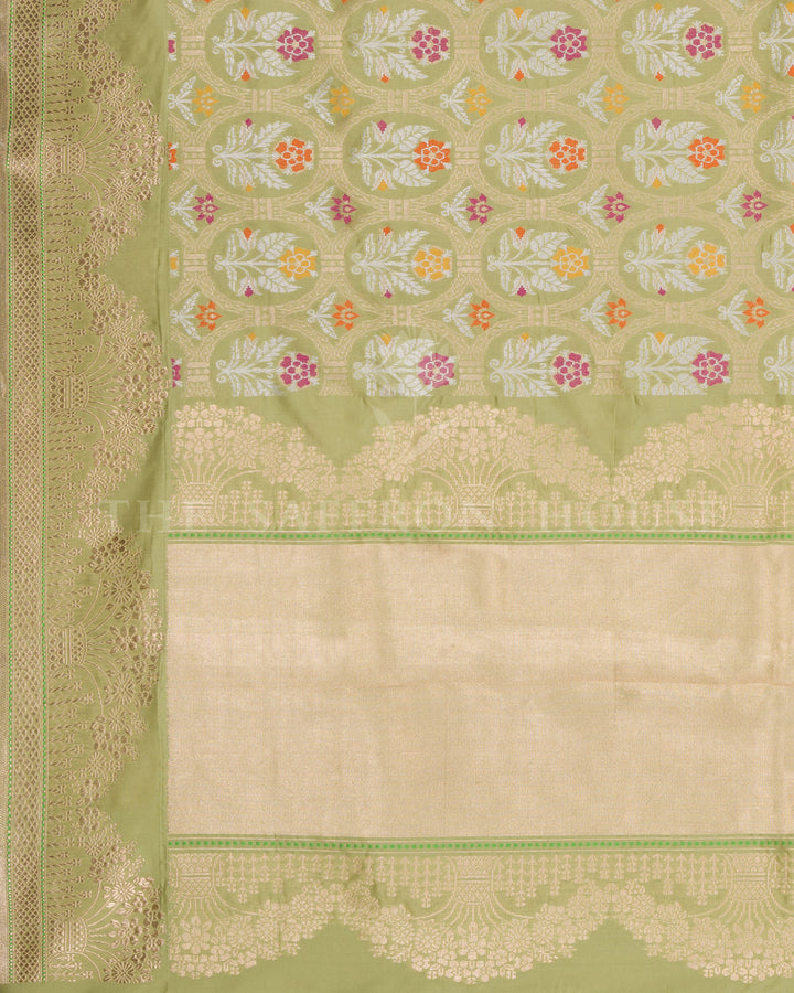 Pistachio Green Handwoven Pure Zari Katan Banarasi Saree with Meenakari Work - TSH250375