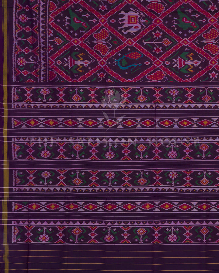Aubergine Handwoven Rajkot Single Ikat Patola Saree - TSH6014