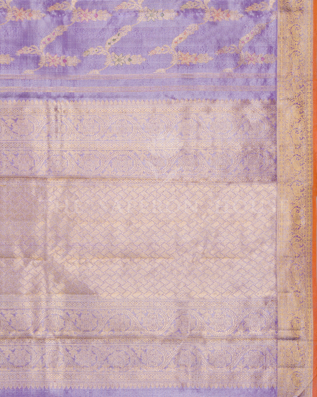 Lavender Handwoven Kanjivaram Silk Tissue Saree with Meenakari Work - TSH250087