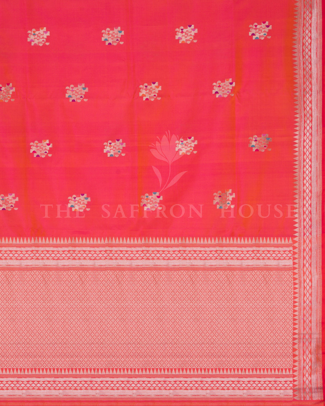 Vermilion Red Handwoven Mashru Banarasi Saree with Meenakari Work - TSH250515