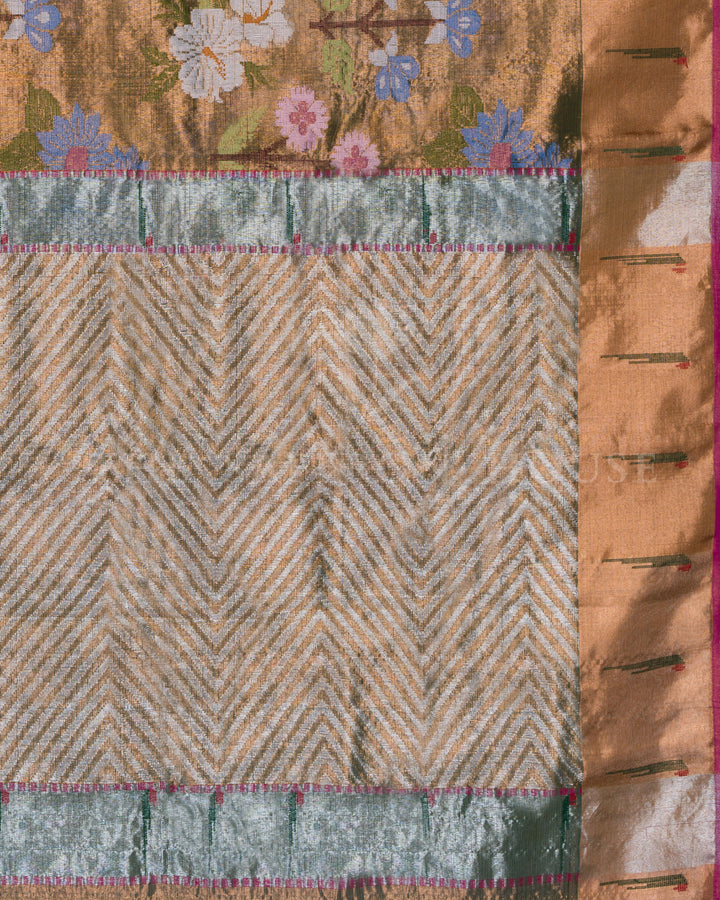 Ochre And Magenta Handwoven Pure Zari Kota Doria Saree - TSH126