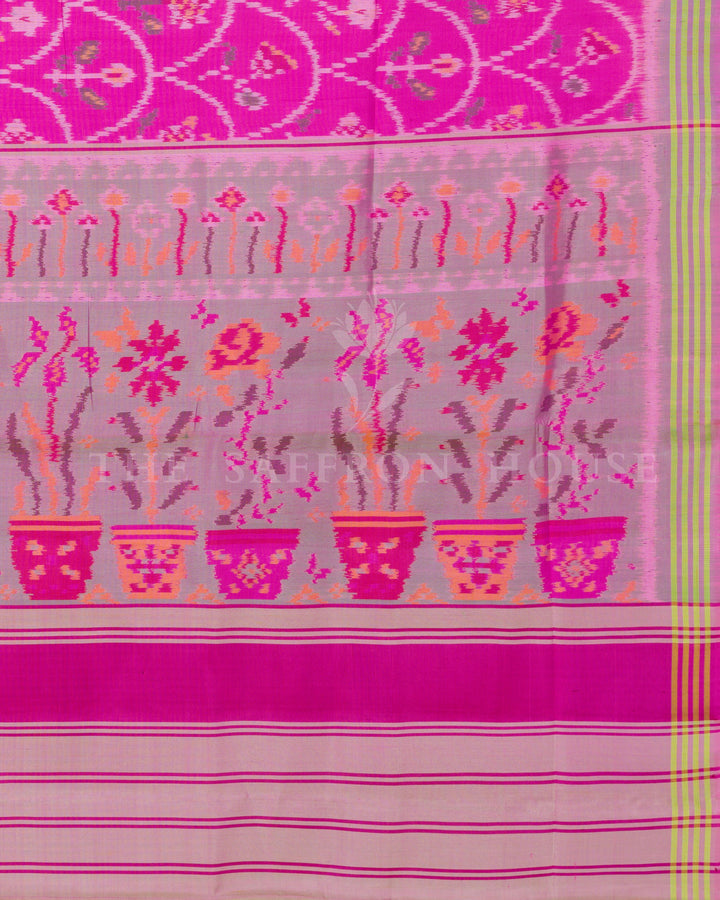 Fuchsia Handwoven Single Ikat Patola Saree - TSH6016