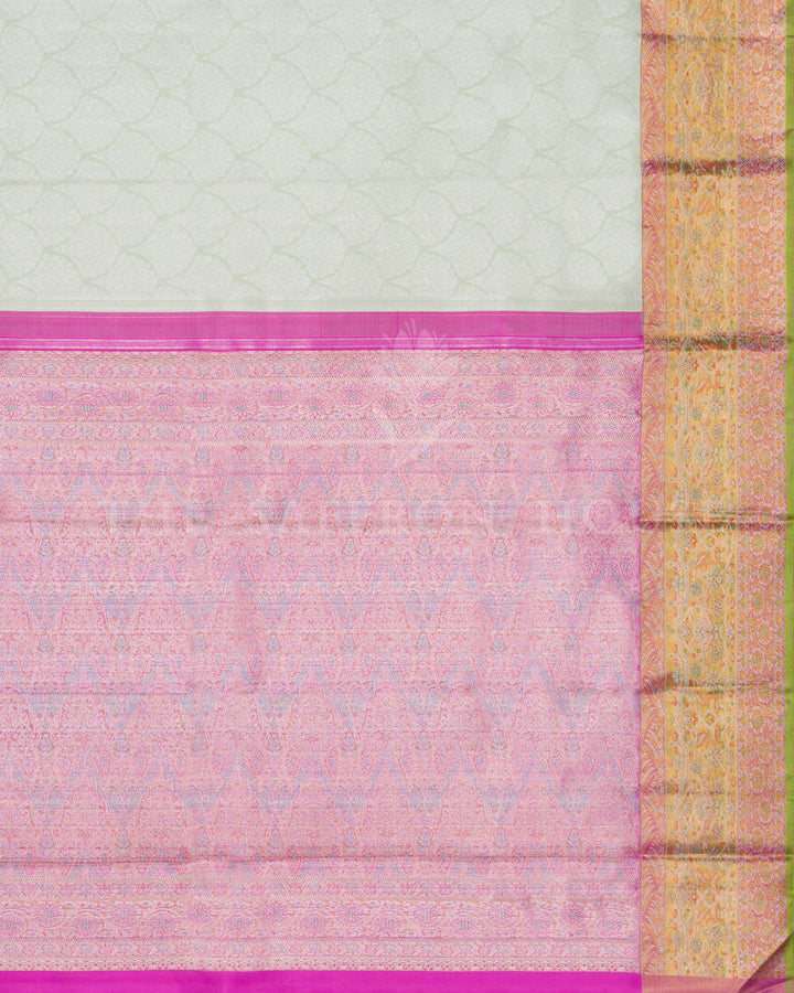 Pistachio Green Handwoven Jamdani Kanjivaram Silk Saree with Meenakari Work - TSH250088