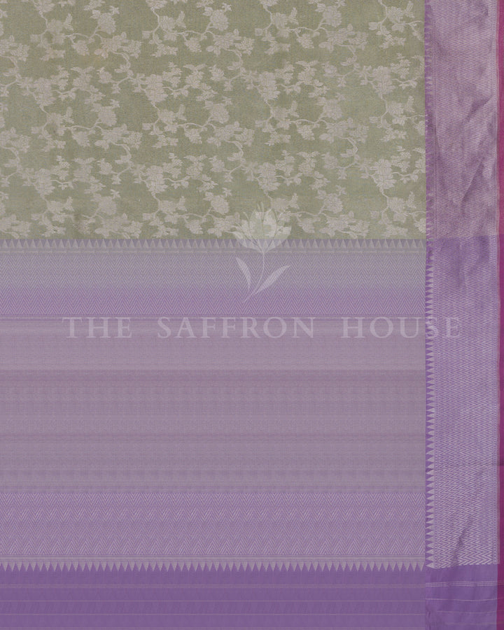 Pastel Olive And Lavender Handwoven Ektara Banaras Saree with Meenakari Work - TSH250512