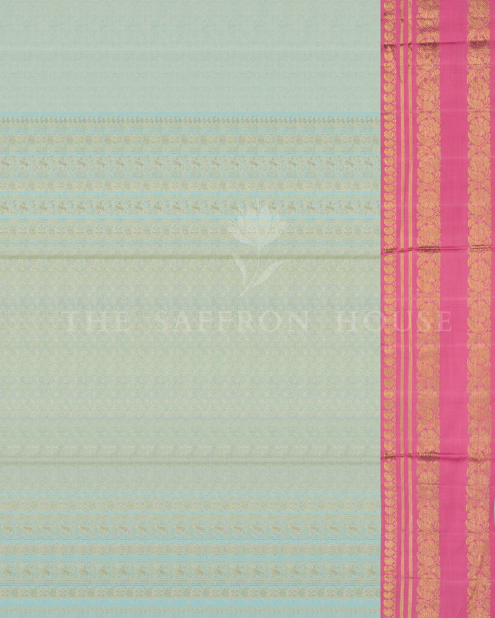 Mint Handwoven Pure Silk Kanjivaram Saree with Ganga Jamuna Border - TSH250131