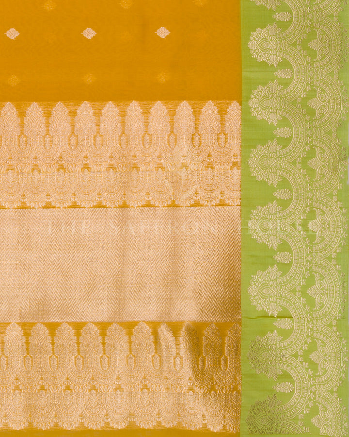 Marigold with Lime Handwoven Kora Banarasi Saree - TSH250510