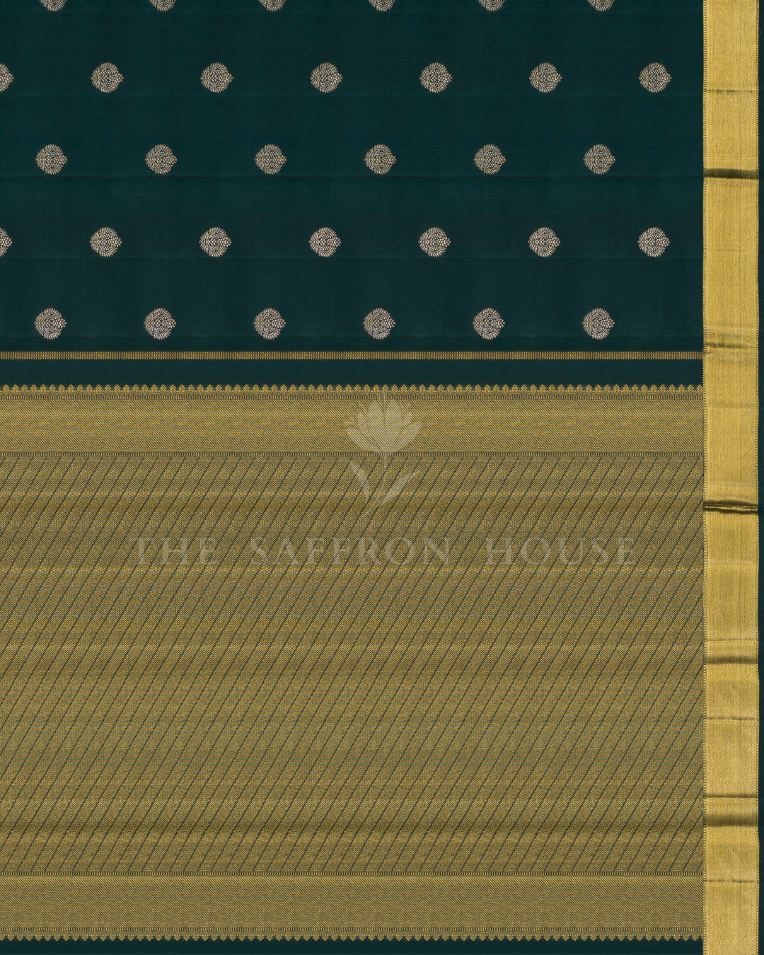 Bottle Green Handwoven Korvai Kanjivaram Silk Saree - TSH250019
