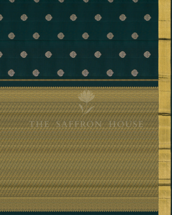 Bottle Green Handwoven Korvai Kanjivaram Silk Saree - TSH250019