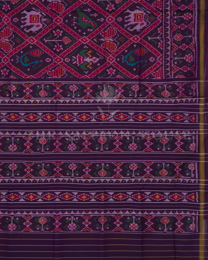 Aubergine Handwoven Rajkot Single Ikat Patola Saree - TSH6014