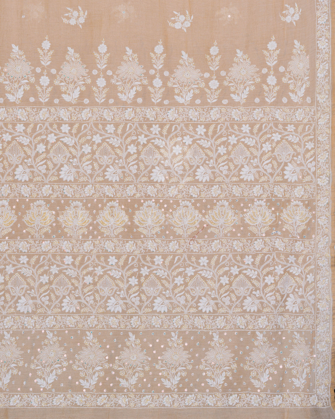 Beige Muslin Cotton Chikankari Saree - TSH250542