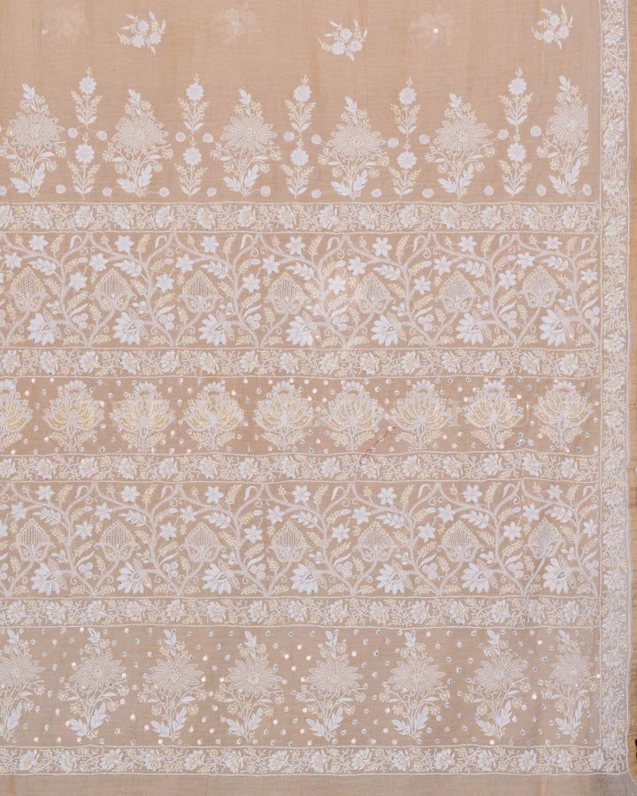 Beige Muslin Cotton Chikankari Saree - TSH250542