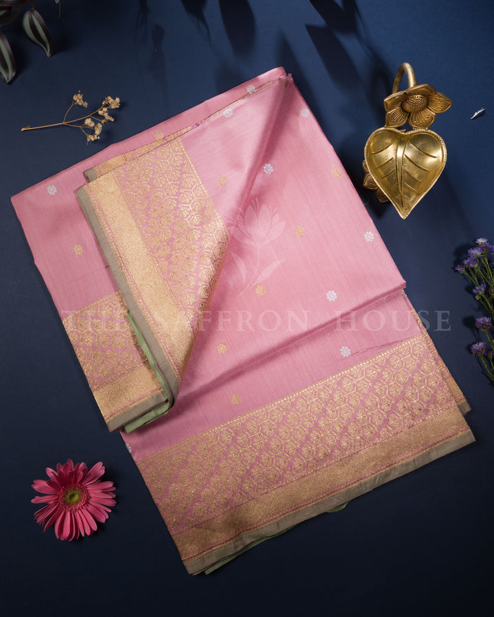 Rosewood Pink Handwoven Katan Banarasi Saree - TSH000033