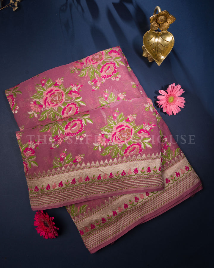 Tea Rose Pink Handwoven Khaddi Georgette Banarasi Saree - TSH250520