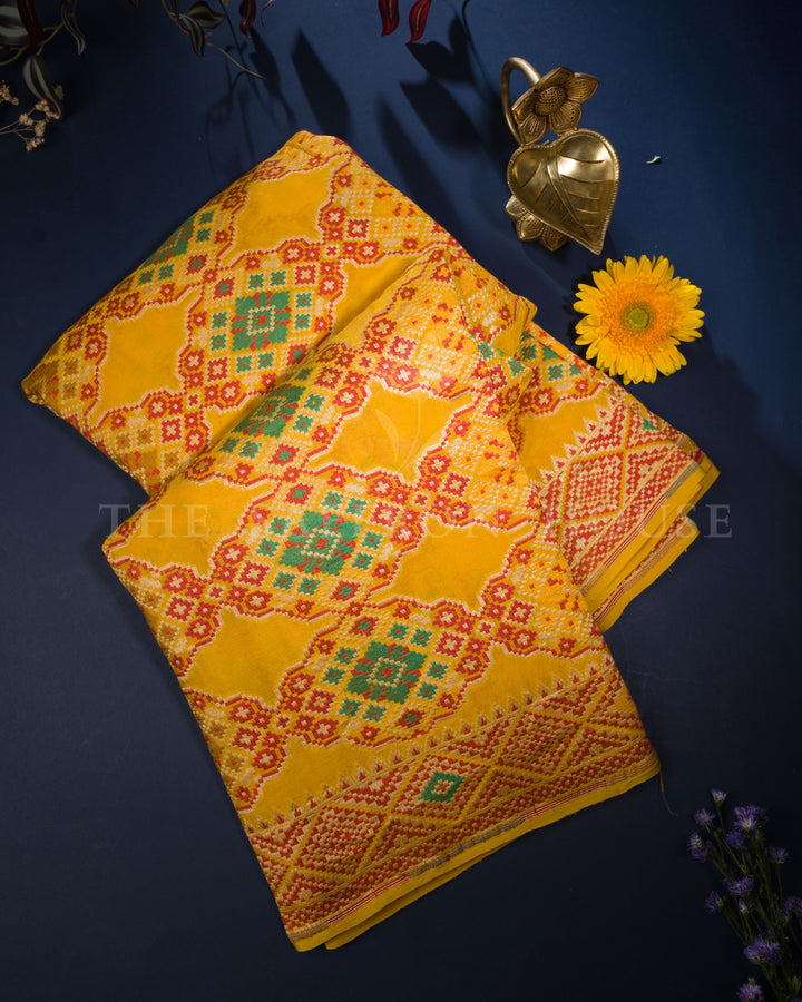 Mustard Handwoven Khaddi Georgette Banarasi Saree - TSH250296