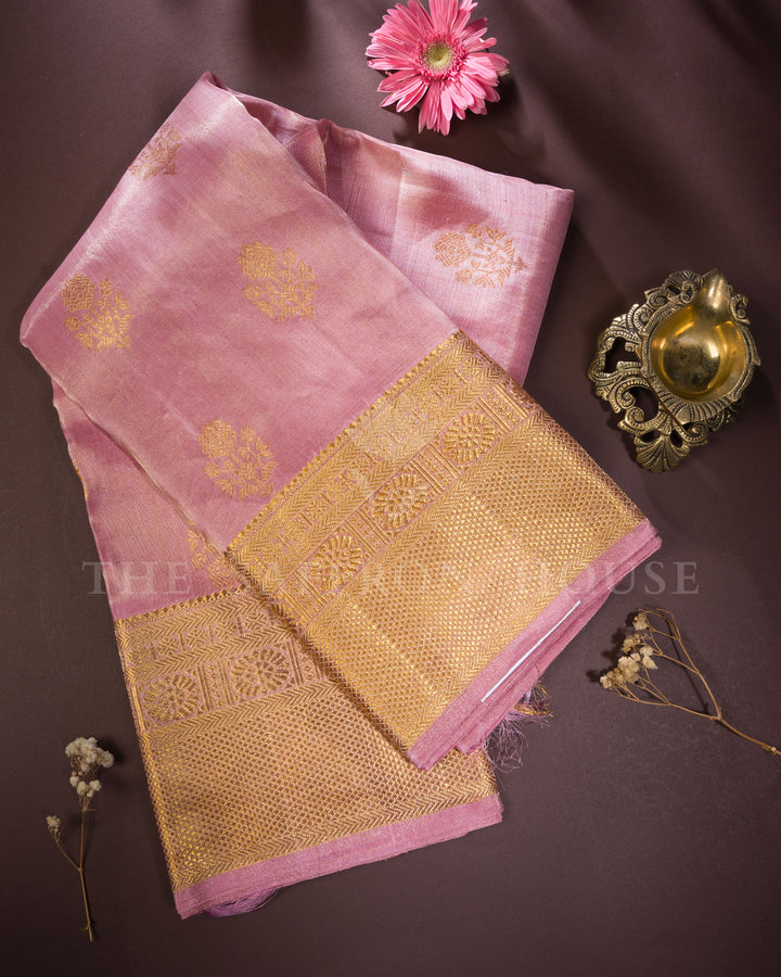 Pastel Pink Handwoven Korvai Kanjivaram Silk Tissue Saree - TSH250204