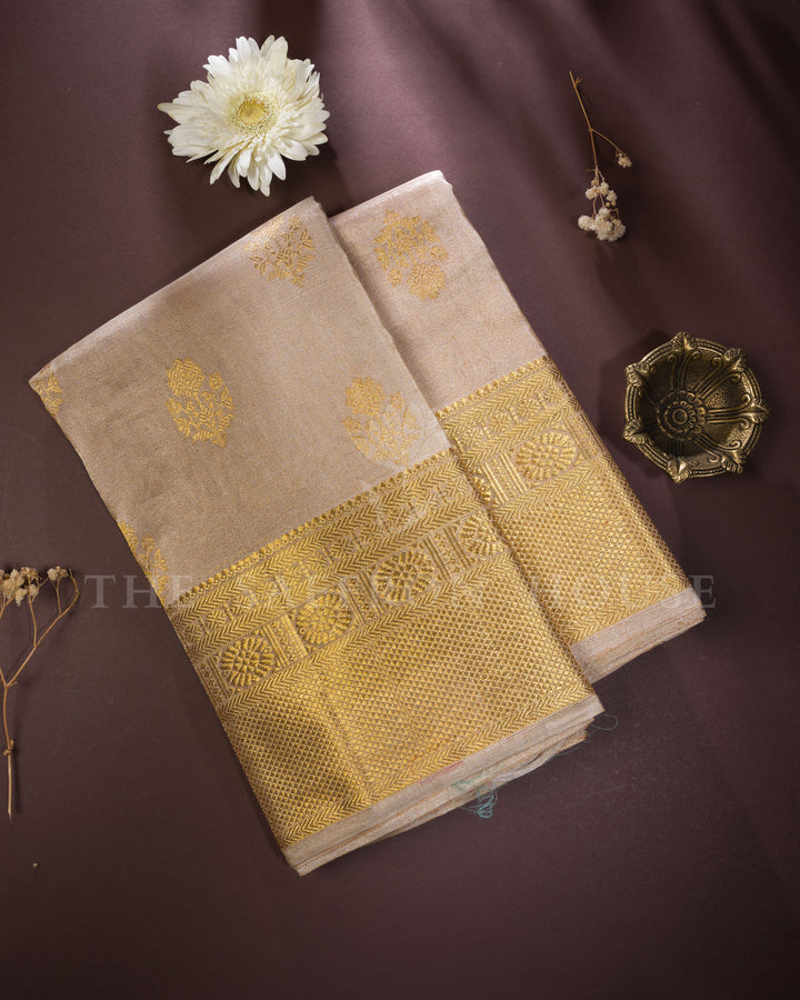 Ivory Handwoven Korvai Kanjivaram Silk Tissue Saree - TSH250203