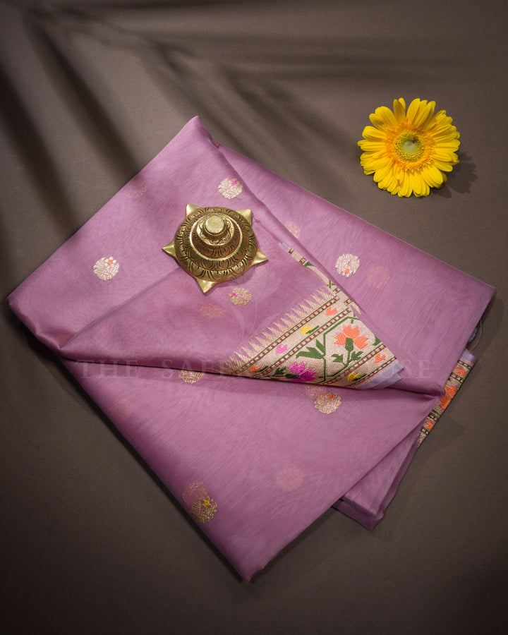 Light Lavender Handwoven Organza Banarasi Saree - TSH110076