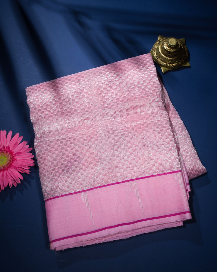 Baby Pink Handwoven Pure Zari Kota Saree - TSH5074