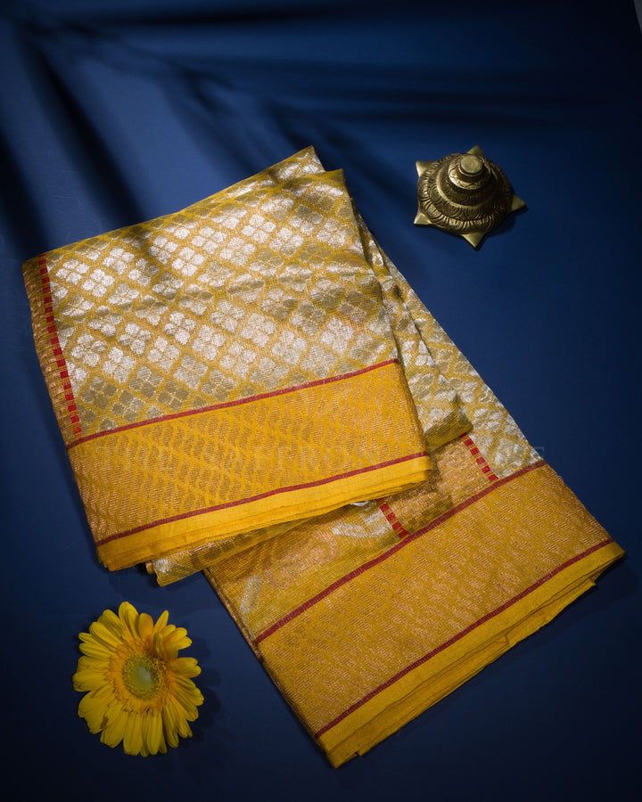 Mustard Yellow Handwoven Pure Zari Kota Saree - TSH2506007