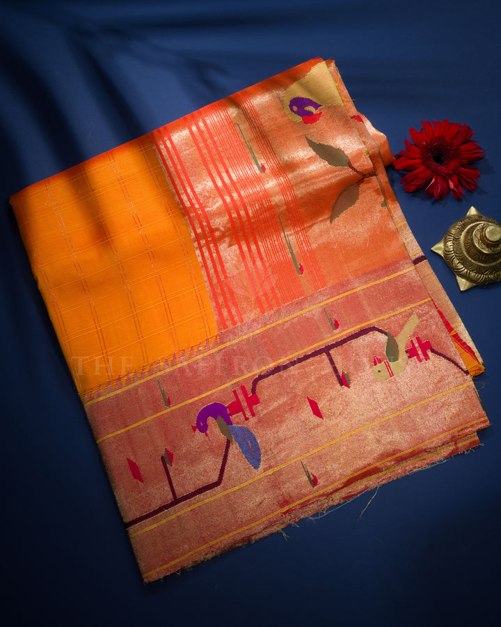 Yellowish Orange Handwoven Paithani Saree - TSH250279