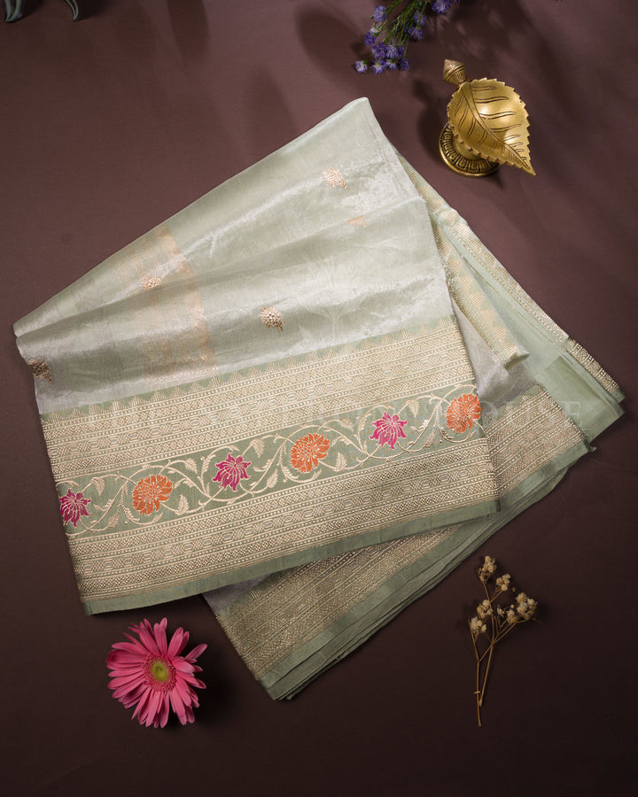 Mint Green Handwoven Kora Banarasi Saree - TSH250554