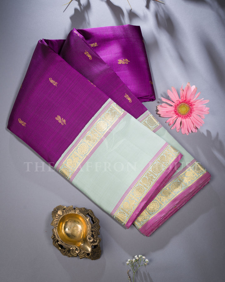 Purple And Mint Green Handwoven Kanjivaram Silk Saree - TSH250027