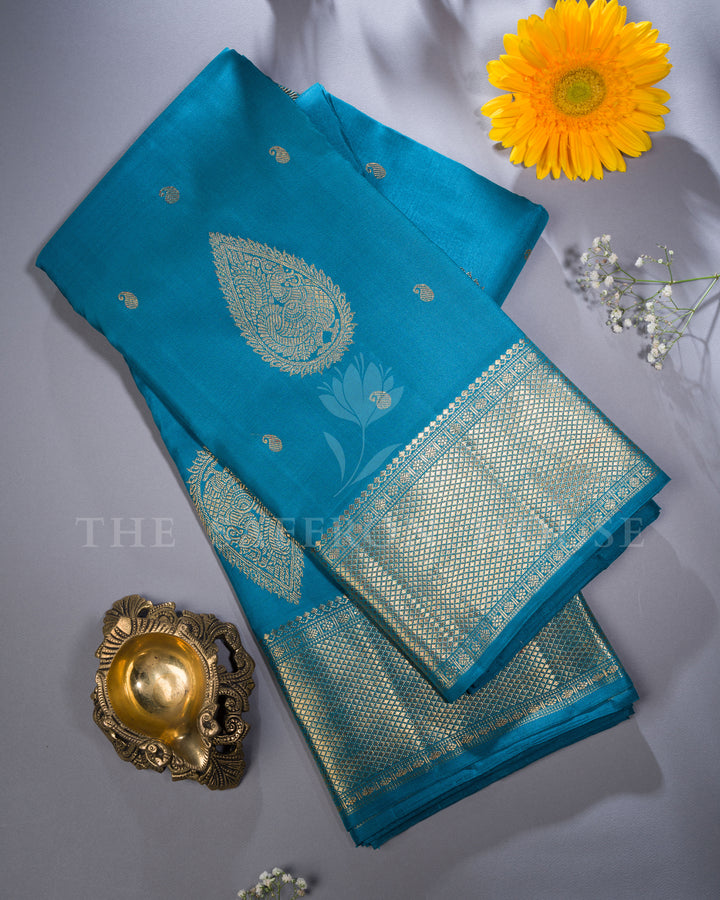 Teal Blue Handwoven Kanjivaram Silk Saree - TSH250052