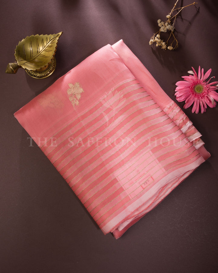 Pastel Pink Handwoven Kora Banarasi Saree with Meenakari Work - TSH000039