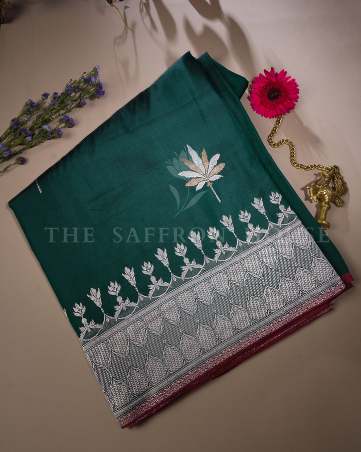 Bottle Green Handwoven Katan Banarasi Saree with Meenakari Work - TSH250522