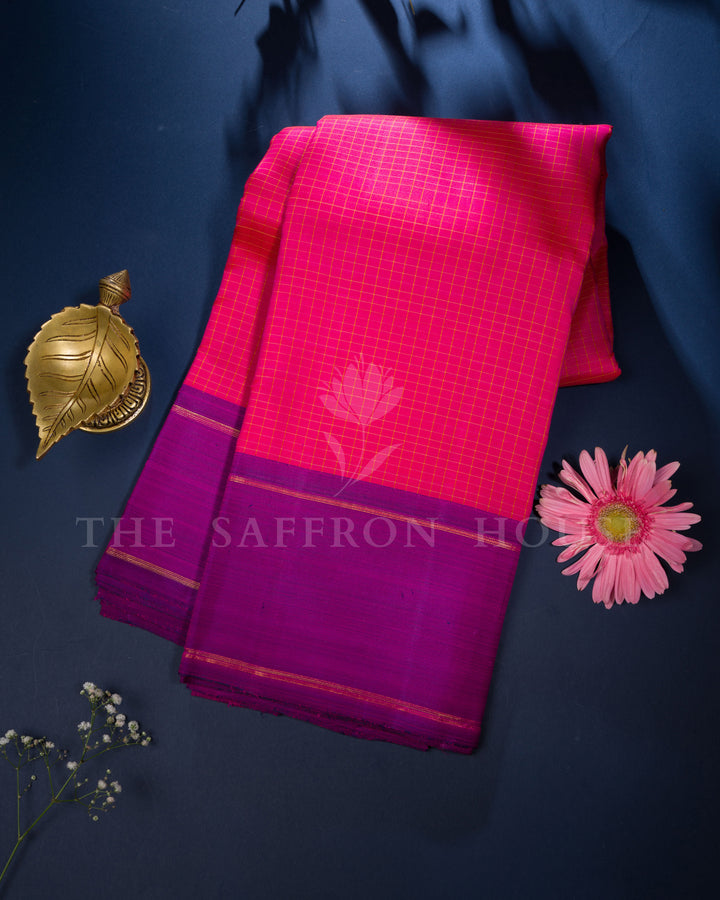 Bright Magenta Pink And Purple Handwoven Kanjivaram Silk Saree - TSH250135